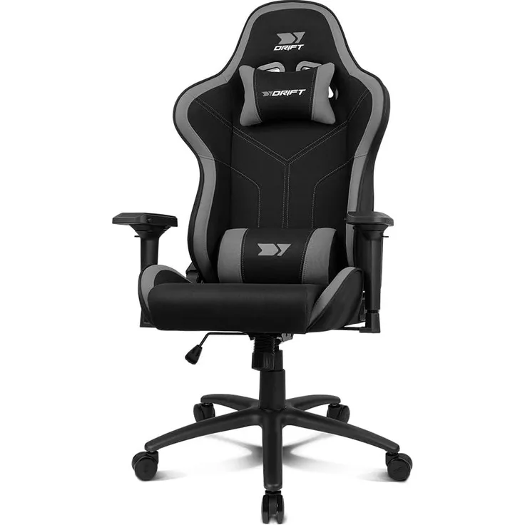 DRIFT GAMING Chair DR110 -DR110BGRAY - Gaming Chair, atmungsaktiver Stoff, 4D-Armlehnen, geräuscharme Rollen, Klasse 4 Kolben, neigbar, Lenden- und Nackenkissen, grau