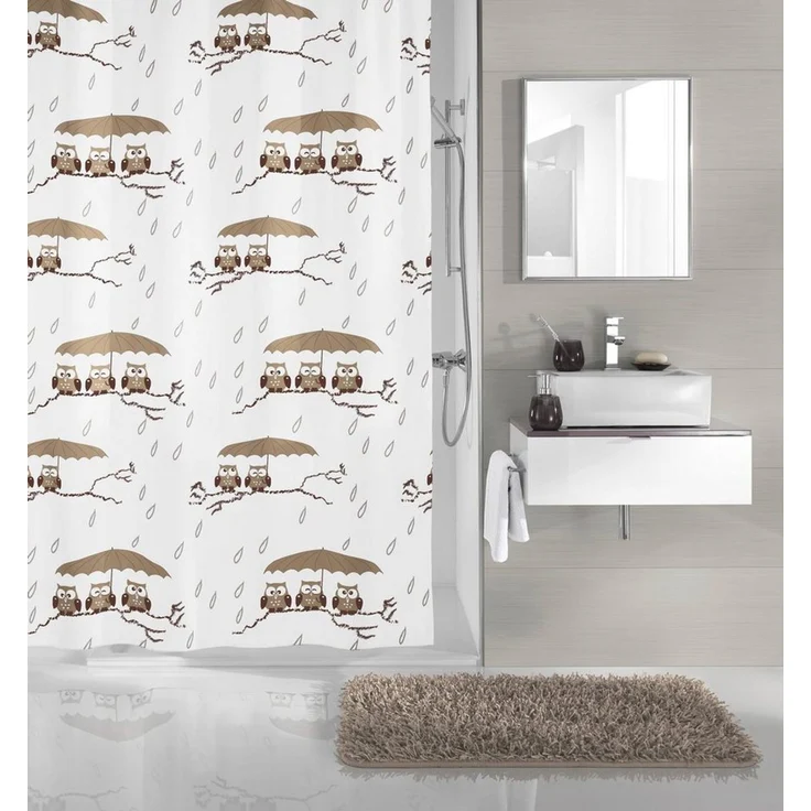 Kleine Wolke Duschvorhang Eulen Breite 120 cm (1-tlg), mit Besfestigungsringen – Bild 1