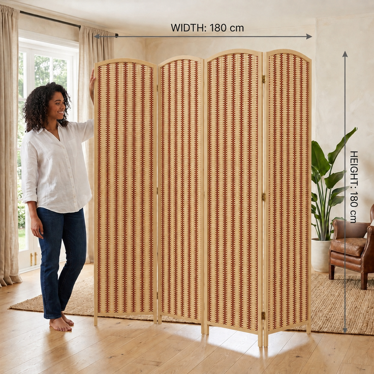 Makika Trennwand / Raumteiler aus Holz / Bambus Faltbar - Natur Braun – Bild 5