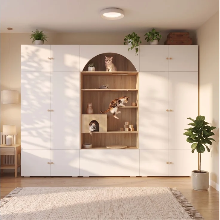 Garderoben-Set 270x50x200 cm mit Kleiderstange, 12 Staufächern und Katzenkletterwand – Bild 1
