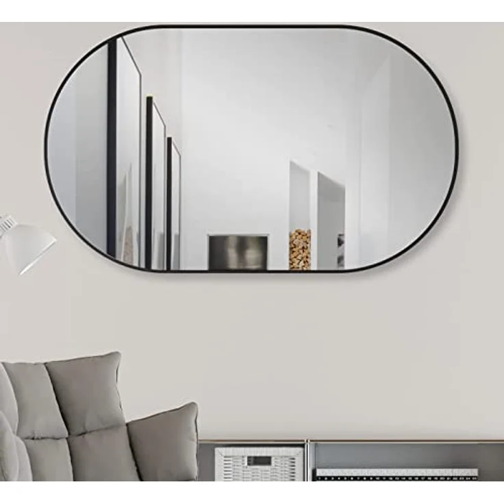 HOKO Dekospiegel Design Modern Wandspiegel oval mit Rahmen. HOCH und QUER Montage. (Badezimmerspiegel, Flurspiegel, Kosmetikspiegel, Schminkspiegel. 4mm Glass. mit Aluminium-Wandhalterung und Rahmen) – Bild 6