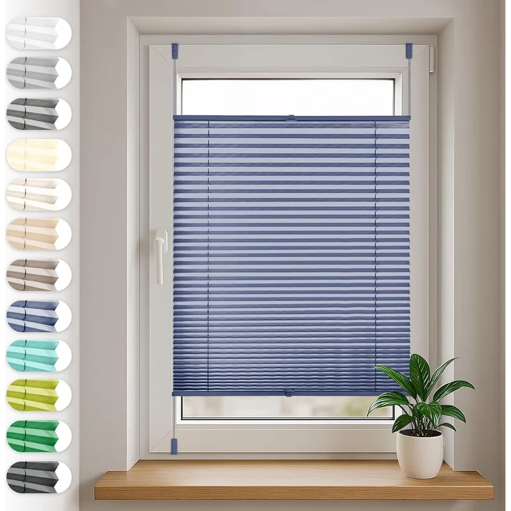 Sonello Plissee Klemmfix ohne Bohren 90x140 cm Blau Faltrollo Plisseerollo Jalousie für Tür & Fenster Blickdicht Sichtschutz Sonnenschutz Fertifplissee Rollo – Bild 1