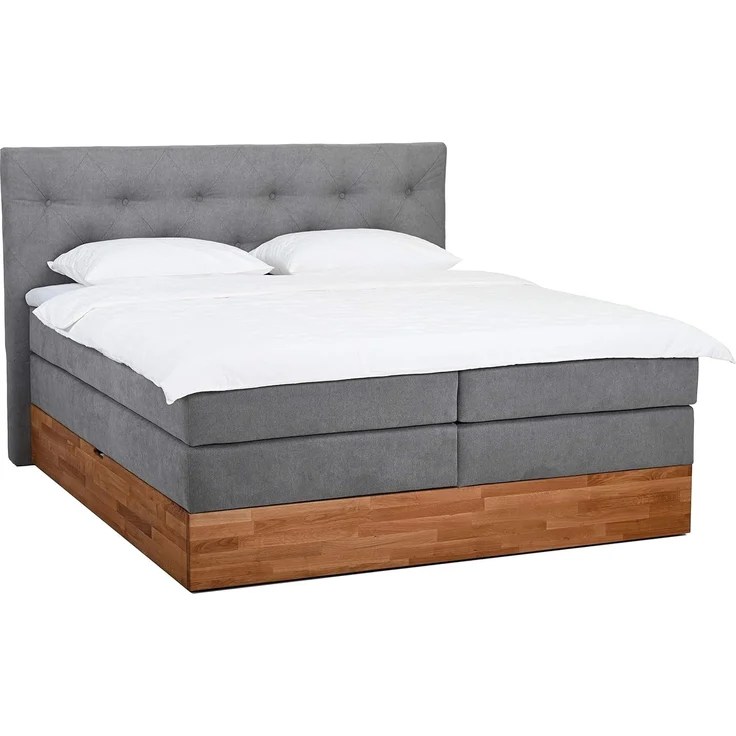Belanoti MARBO Boxspringbett 180x200 mit Bettkasten 7-Zonen Taschenfederkern Matratze inklusive Visco Topper Bett 180x200 Eiche in der Farbe Hellgrau H2/H3 Polsterbett mit Massivholz Eiche – Bild 1