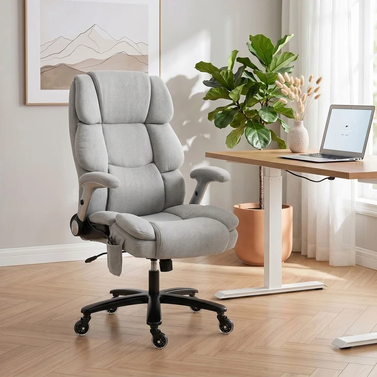 HOMCOM Bürostuhl, Schneeflanell (70% Baumwolle, 30% Polyester), Hellgrau, 82L x 70B x 122H cm – Bild 2