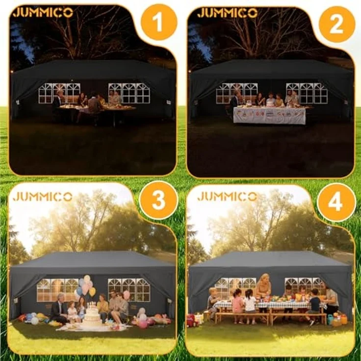 JUMMICO Pavillon 3x6 Wasserdicht Stabil Winterfest Höhe Verstellbar,Faltpavillon mit 6 Seitenwänden,Pavillion UV Schutz 50+,Gartenpavillon Faltzelt für Garten, Innenhof, Camping,Gazebo Grau – Bild 7