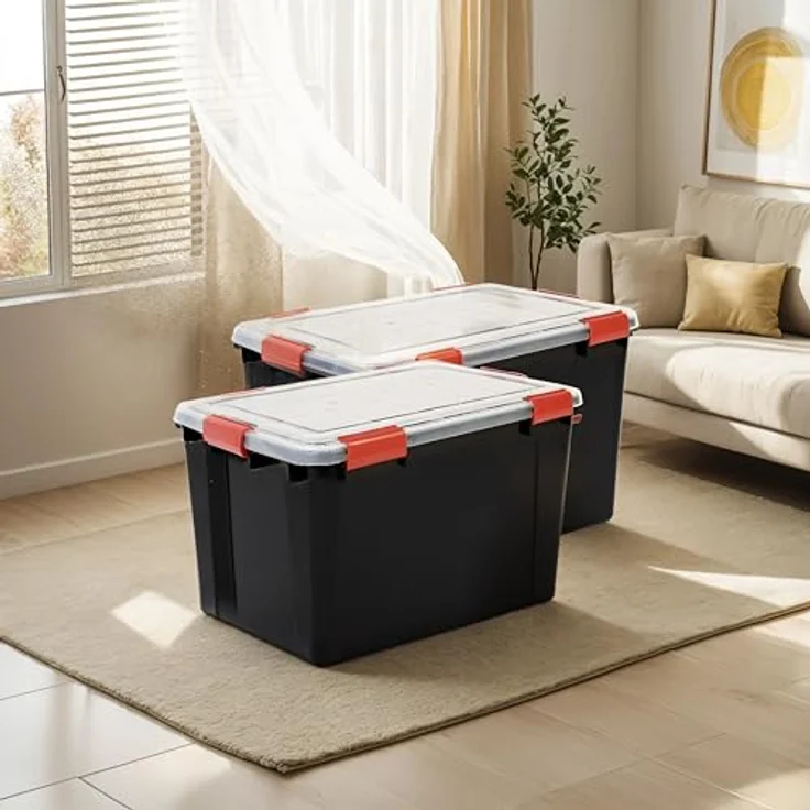 Iris Ohyama Luftdichte Kunststoff-Aufbewahrungsboxen mit Deckel, 70L, 2er-Set, Schwarz, Hermetischer wasserdichter Verschluss, Robuste Schnappverschlüsse, Stapelbar, Staubschutz, BPA-frei, AT-LD – Bild 5