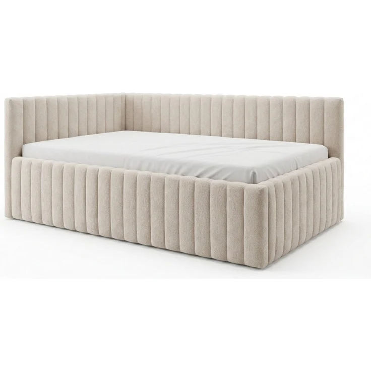 Deine Möbel 24 Polsterbett LUPO Jugendbett 90x200 120x200 cm mit Bettkasten und Lattenrost (Set, 1-tlg, ideal für Erwachsene & Jugendliche), Polsterbett in Beige, Chenille, Integrierter Bettkasten – Bild 3