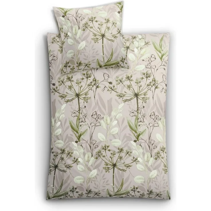 Kleine Wolke Bettwäsche Lukardis, Mako-Satin, 2 teilig, mit Blättern und Gräsern