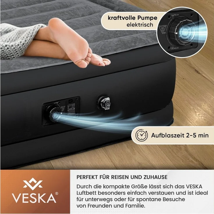 VESKA Luftbett Aufblasbare Matratze Selbstaufblasend Gästebett, (mit eingebauter elektrischer Pumpe), für Camping und Heimgebrauch mit Tasche – Bild 3