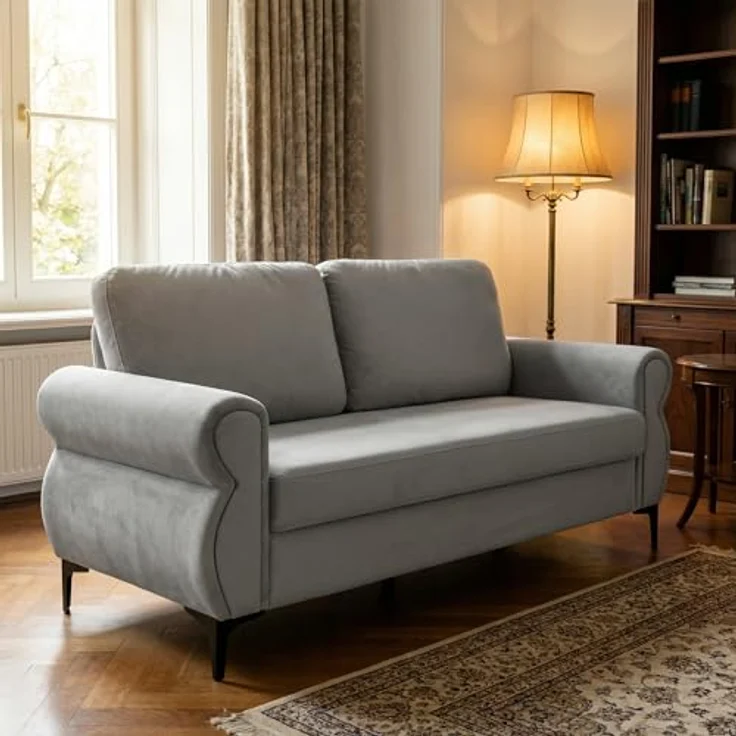 Ball & Cast Kleine Couch, Mini Sofa mit Federkern für Wohnzimmer, Schlafzimmer, Wohnung & Büro, Hellgrau – Bild 5