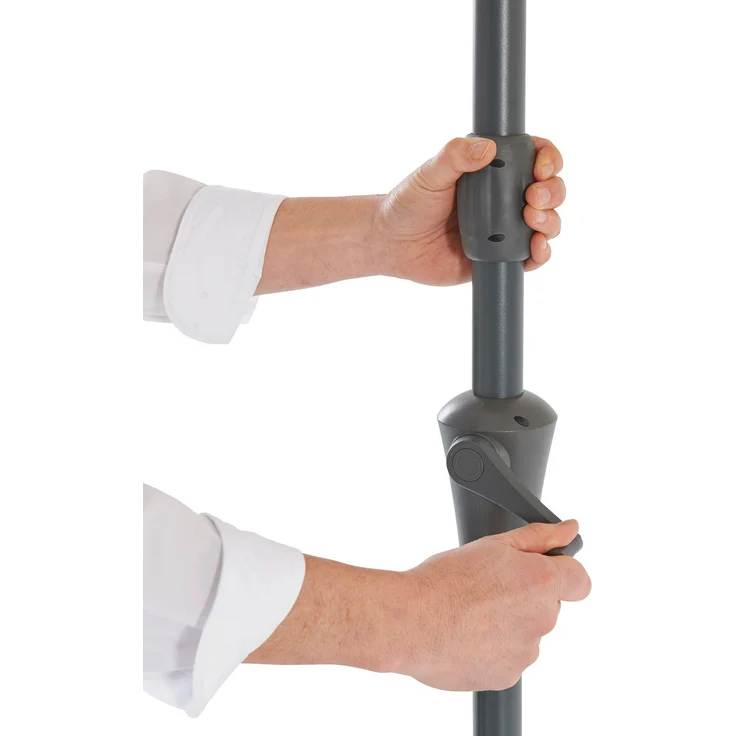 LECO Marktschirm Ø3m, Aluminiumgestell anthrazit, Fiberglasstreben, Polyester-Schirmtextil orange, mit Windschutz und Abknickfunktion – Bild 6