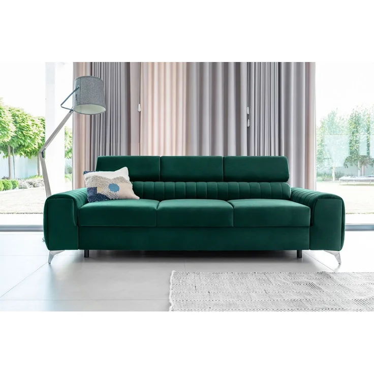 Sofa 3-Sitzer mit Schlaffunktion Schlafsofa ELENI Stoff Monolith Grün – Bild 1