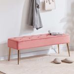 Duhome Sitzbank mit Knöpfen, Gepolstert Polsterbank Samt Schuhbank mit Fußstütze Bettbank Sitzhocker für Eingangsbereich Wohnzimmer Schlafzimmer, Rosa