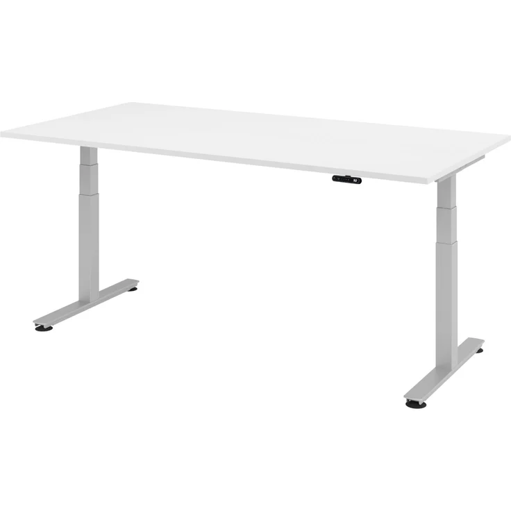 bümö elektrisch höhenverstellbarer Schreibtisch 200x100 cm in weiß, Gestell in silber - Stehschreibtisch höhenverstellbar mit Memory-Steuerung, elektrischer Bürotisch, Gaming Tisch, XDSM-2E-W-S