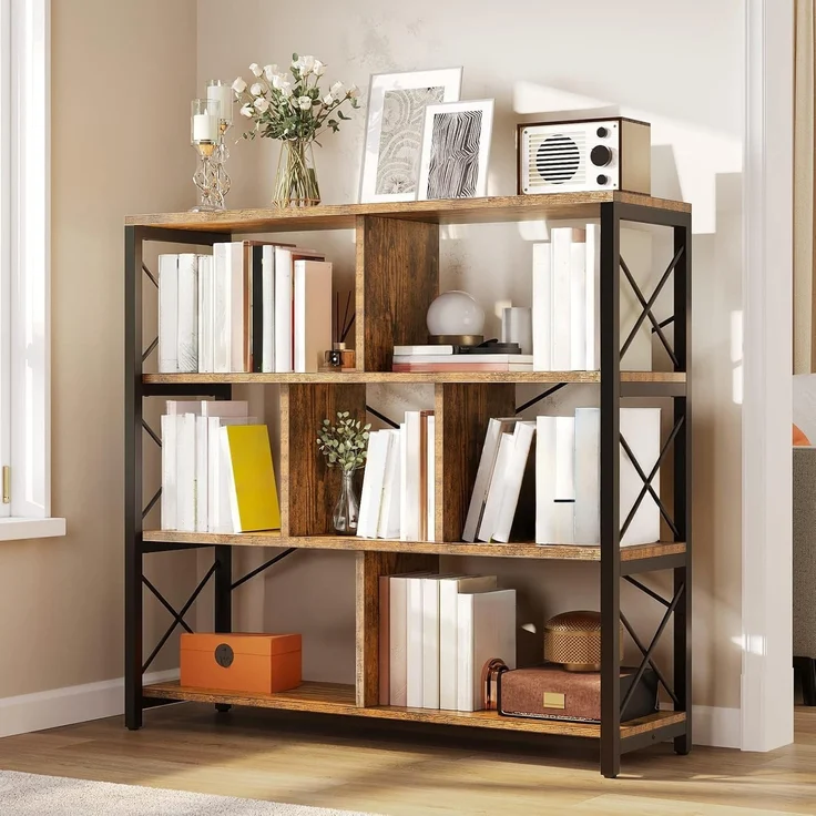 YITAHOME Bücherregal mit 4 Ebenen, Standregal 120cm Hoch Freistehendes Eck-Bücherregal, Offene Display-Aufbewahrung, Regale für Wohnzimmer Schlafzimmer Büro, Vintagebraun-schwarz – Bild 3