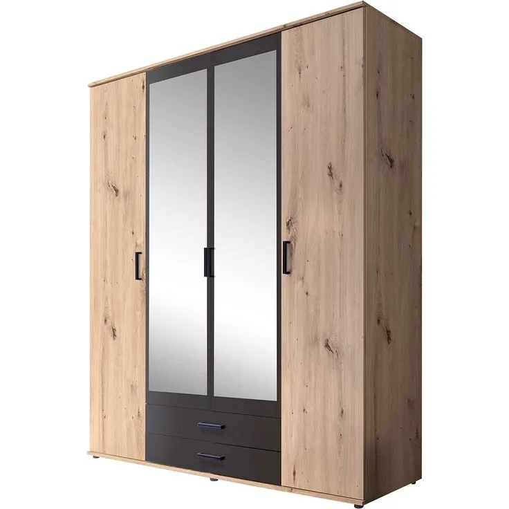 Kleiderschrank >Cilli< in Anthrazit - 159,3x196,3x53,5cm (BxHxT)