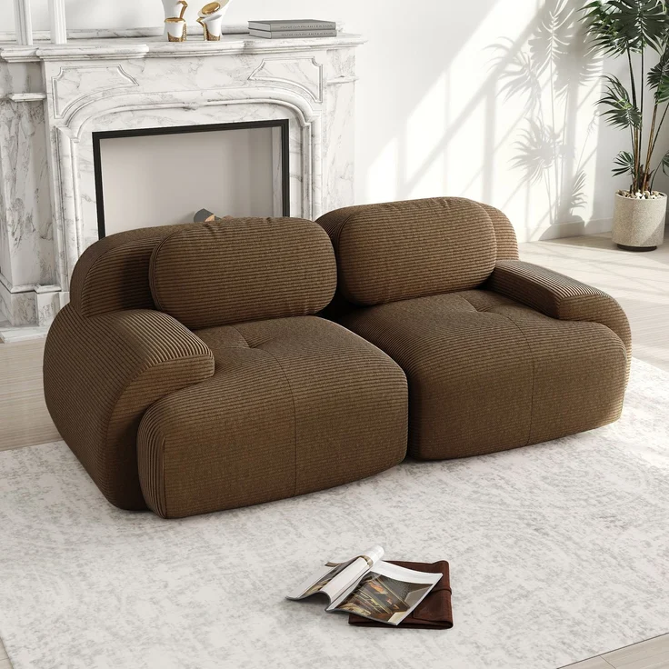 2-Sitzer Sofa 208x103x75 cm aus Cordstoff modular ohne Gestell, braun – Bild 3