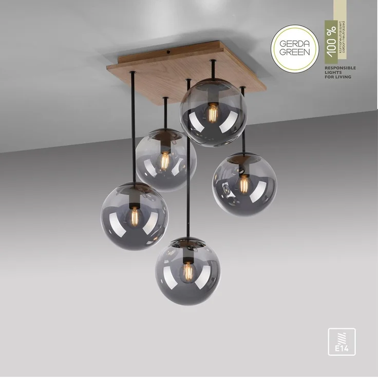 JUST LIGHT 11395-79 Green Widow LED Deckenleuchte 5-flammig Holz rauchfarben – Bild 3