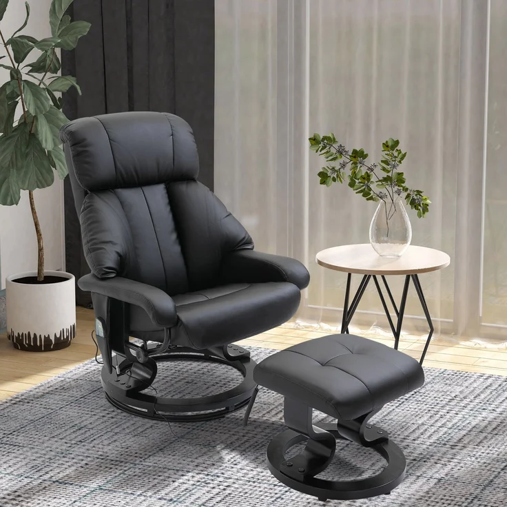 Wohnora-Massagesessel mit Fußhocker, 10 Vibrationspunkte, 145° verstellbare Rückenlehne, Schwarz,H 1020cm x T 760cm x B 800cm – Bild 3