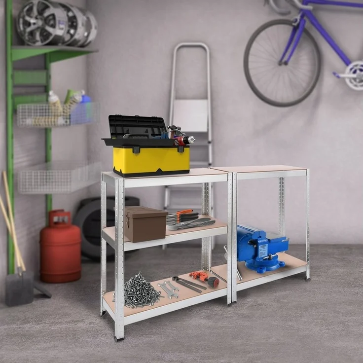 Arebos Schwerlastregal 180 x 75 x 30 cm 350 kg Steckregal Kellerregal verzinkt, Stück, Höhe 180 cm, Traglast 350 kg,Stecksystem – Bild 2