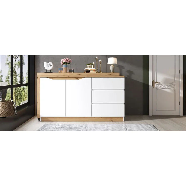 ZUBALIYA Schreibtisch mit feststellbaren Rollen – multifunktionales Design, 4 cm dickere, drehbare Tischplatte, fest arretierbar, weiß/Eiche, Faltbarer Schreibtisch, Eckschreibtisch, Sideboard,Dicke Materialie – Modell N880P4642134O – Bild 24