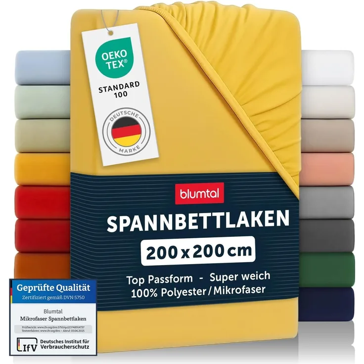 Blumtal® Spannbettlaken 200x200 cm 2er Set aus Microfaser - Oekotex zertifiziertes Bettlaken 200x200 cm - Spannbetttuch 200x200 cm/Leintuch 200x200 - Bettbezug 200x200 - Laken - Spicy Mustard - Gelb
