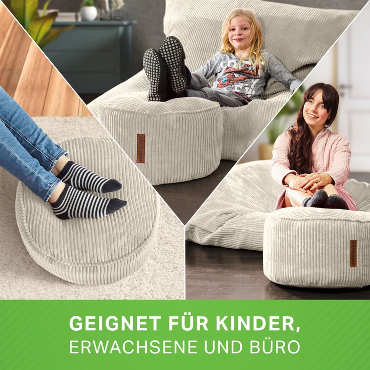 Green Bean® Indoor Sitzhocker Pouf 45x25cm EPS-Perlen Füllung & Cordstoff Kuschelig Weich Waschbar - Beige – Bild 7