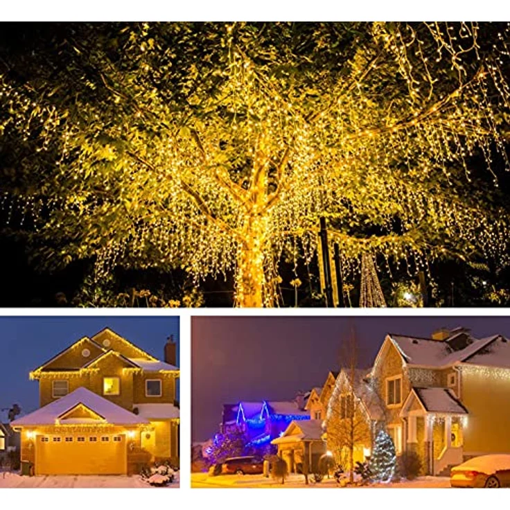 Gresonic 400er LED 10m lang Eisregen Lichterkette Lichtervorhang Eiszapfen Außen Innen Deko Strombetrieben[Energieklasse A+] (400LED 10m, Warmweiß) – Bild 7