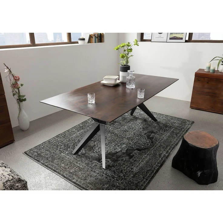 Esstisch Akazie 160x90x76 braun lackiert Beine anthrazit glänzend SWISS EDGE #13 – Bild 2