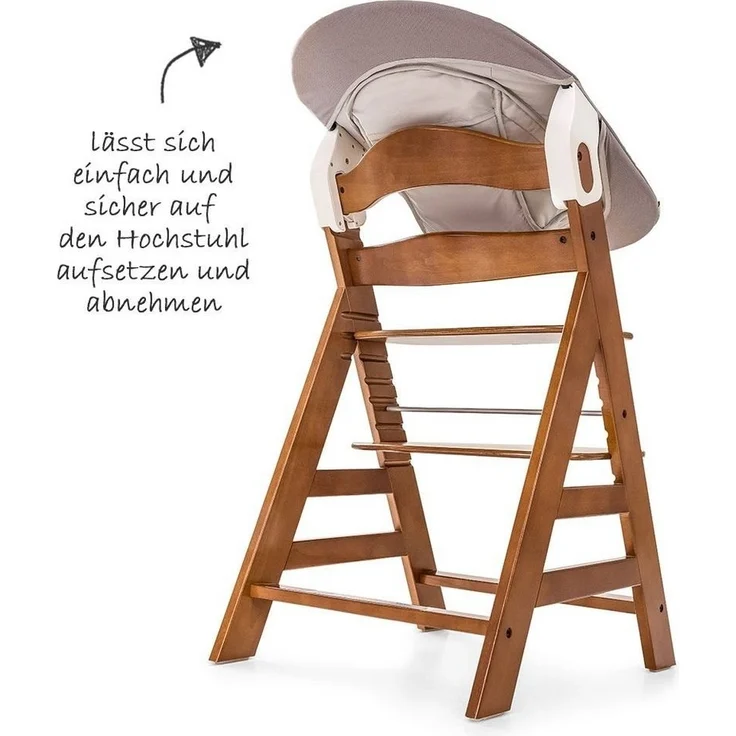 Hauck Hochstuhl Alpha Plus Walnut Newborn Set (Set, 4 St), Holz Babystuhl ab Geburt inkl. Aufsatz für Neugeborene & Sitzauflage – Bild 3
