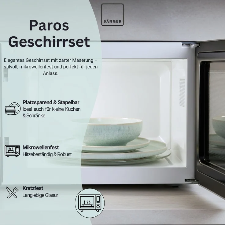 SÄNGER Steingut Geschirrset Paros, Tafelservice 12 teilig für 4 Personen – Bild 3