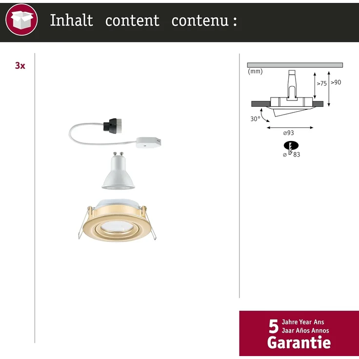 Paulmann 92408 LED Einbauleuchte Nova Plus 3er-Set schwenkbar 93mm gold IP65 dimmbar – Bild 5