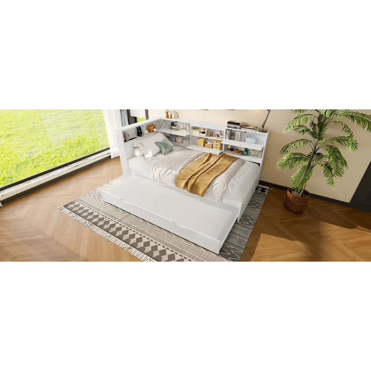 EINHOM Daybett, Schlafsofa, 90 x 200 cm, Kopfteil mit Staufach, Ausziehbares Bett, Weiß, (Ohne Matratze) – Bild 7