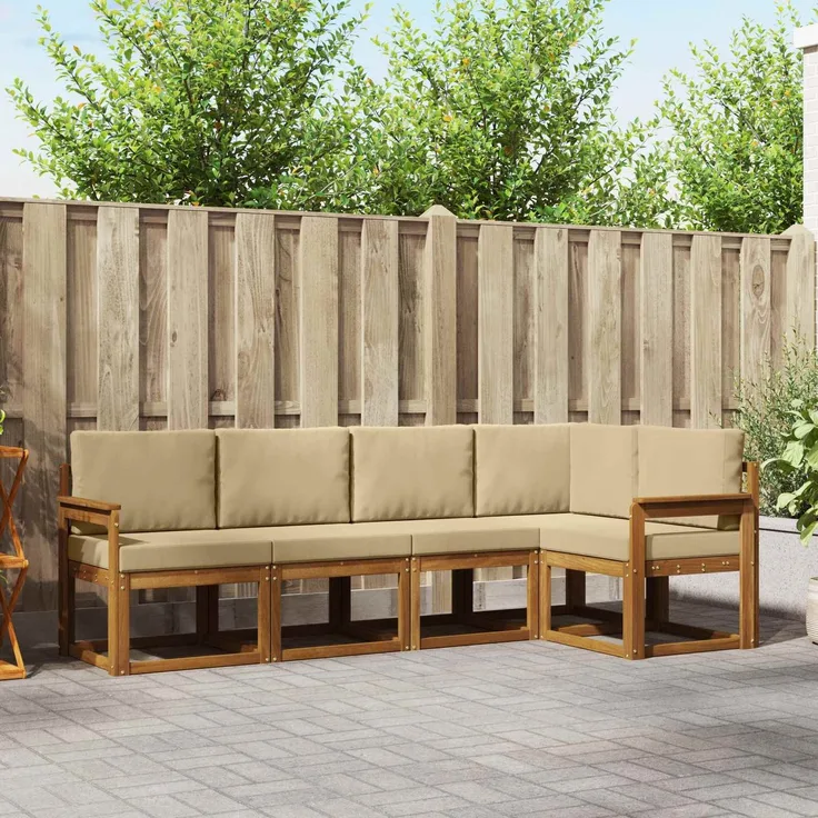 vidaXL Outdoor-Sofagarnitur 5 stk. 5-Sitzer Natur und Beige 3366386
