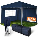 Faltpavillon 3x3 m - wasserdicht - mit 2 Seitenteilen, blau