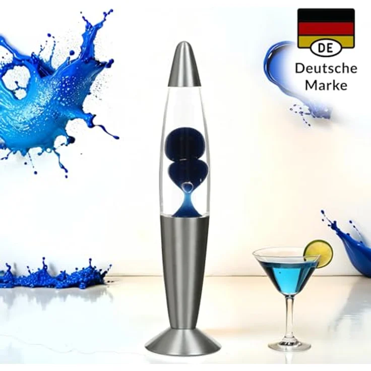 Licht-Erlebnisse Lavalampe TIMMY, Warmweiß, Retro Lampe Blau klein 36 cm hoch Tischleuchte – Bild 3