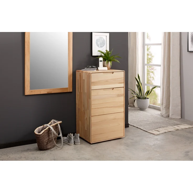 Hochkommode >KM-0663< 1 Tür, 1 Schub, 1 Boden, Kernbuche massiv geölt - 51x91x40cm (BxHxT) – Bild 2