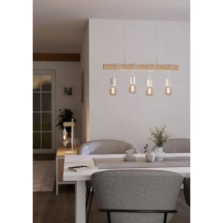Eglo 33164 Pendelleuchte TOWNSHEND Stahl weiß, Holz braun E27 4X40W L:70cm B:10,5cm H:110cm dimmbar – Bild 5