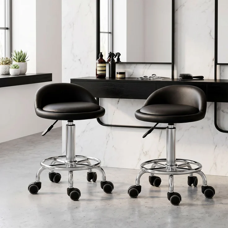MELAYR, Rollhocker mit Rückenlehne 57-72 cm höhenverstellbar Drehhocker für Büro Salon Massage, Schwarz – Bild 3