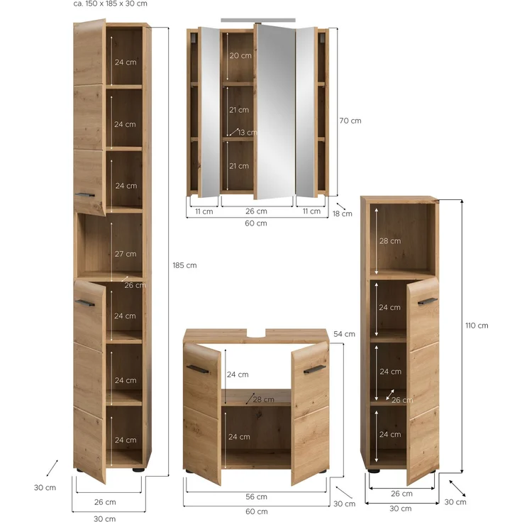 Badkombination (B/H/T: 150x185x46 cm) in Artisan Oak Nachbildung und Artisan Oak Nachbildung – Bild 4