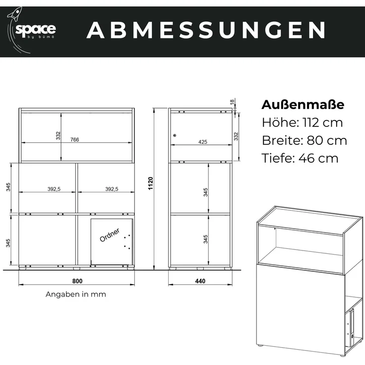 bümö Space Anstellcontainer & Raumteiler in Weiß, Regal Container mit 5 Fächer - Schreibtisch Schrank für Ordner & Akten am Bürotisch - Schreibtischcontainer für Büro & Homeoffice, SPCRT-84 – Bild 7