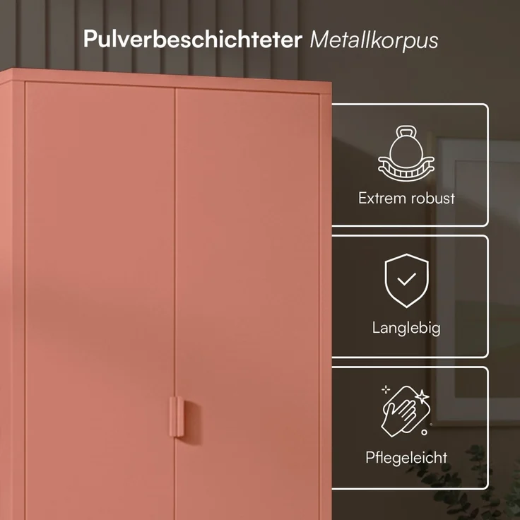 skølm 'Ituri' Kleiderschrank mit 2 Schubladen, Metall, 170x45x80 cm, terrakotta, Garderobe mit 4 Fächern und 2 Kleiderstangen – Bild 4