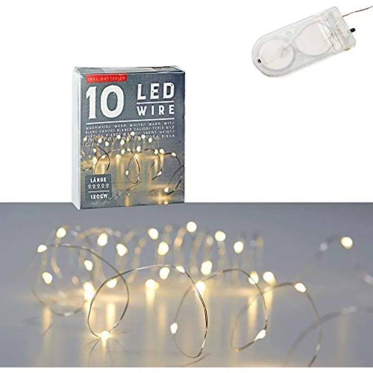 CEPEWA LED-Lichterkette, Batterie Draht silber 10 LEDs 0,9m