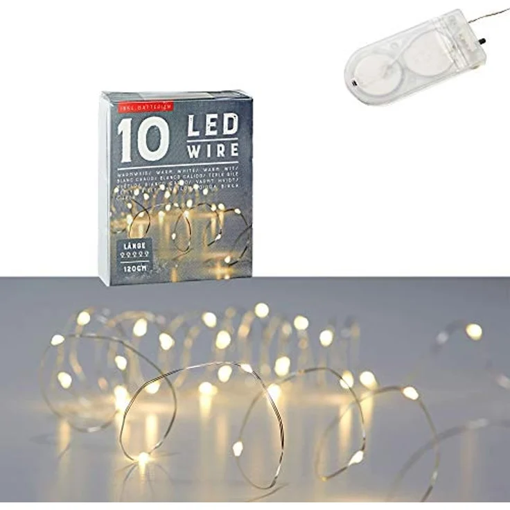 CEPEWA LED-Lichterkette, Batterie Draht silber 10 LEDs 0,9m – Bild 1