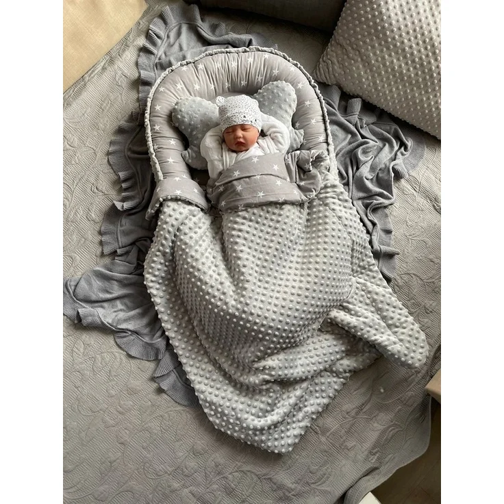 Loolay Bettnestchen MINKY/ Baumwolle BABYNEST Babykokon Geschenk Babyausstattung SETS, (MUSTER: Sterne GRAU/ MINKY Grau, SOLO oder im SETS, 5-tlg, PREMIUM BABYGESCHENK Neugeborene Nestchen, Babynestchen, Reisebett), LOOLAY® - 100% Europäische Stoffe un... – Bild 2