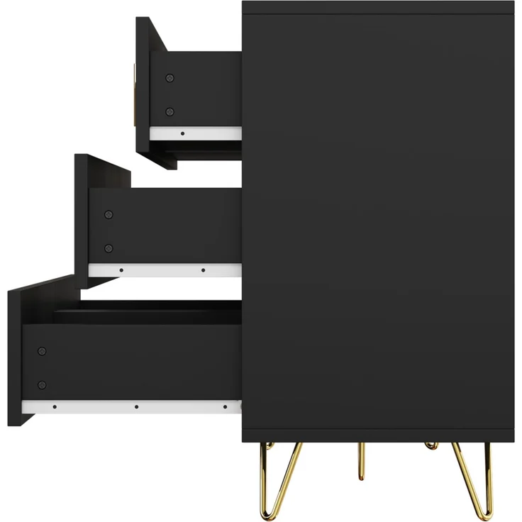 DESVIAE Sideboard mit 6 Schubladen, 120x77x40 cm, Spanplatte, Schwarz und Gold – Bild 8