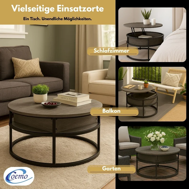 Coemo Beistelltisch Swing mit verstellbarer Tischplatte und verdecktem Stauraumfach in Grau – Bild 5