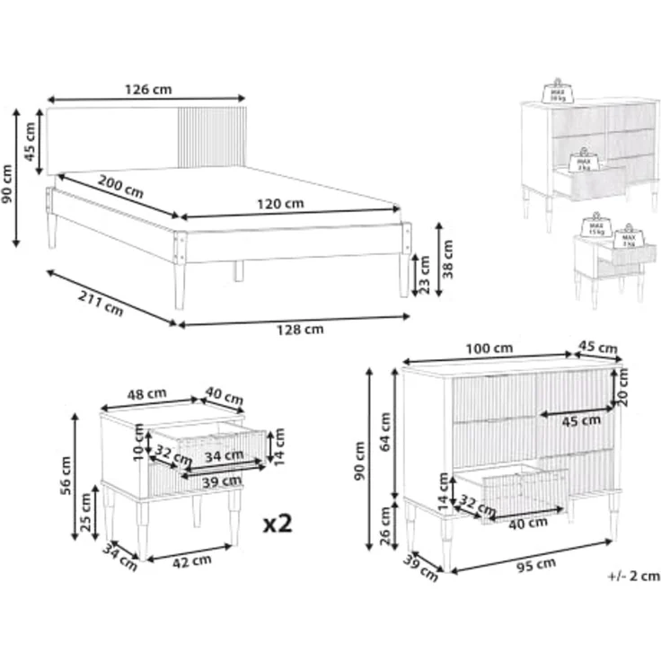 Schlafzimmer Set Kiefernholz FLAVIGNAC 120 x 200 cm Hellbraun – Bild 3