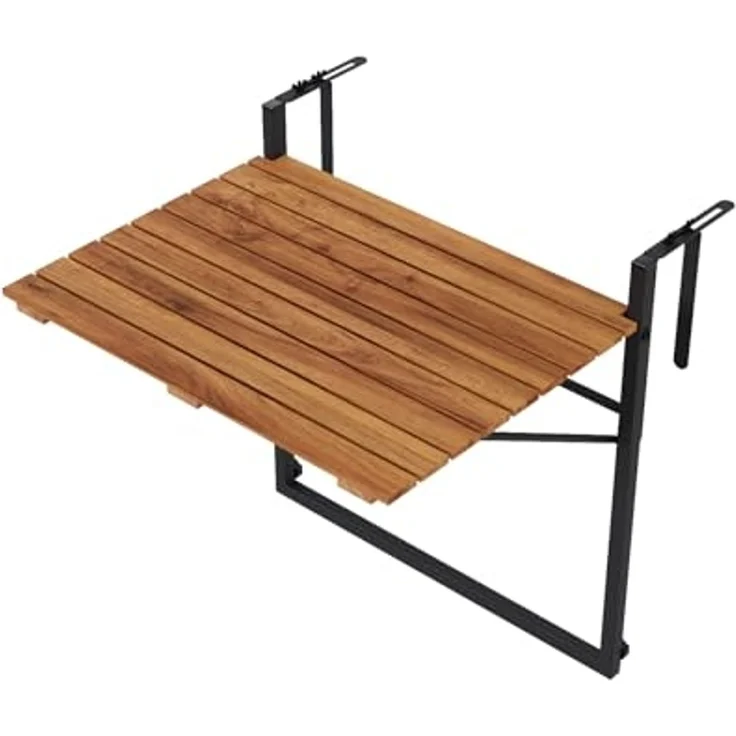 QLS Balkonhängetisch (1-St, 1 Tisch), Klapptisch Hängetisch Beistelltisch Verstellbar Klappbar Akazien Holz – Bild 1