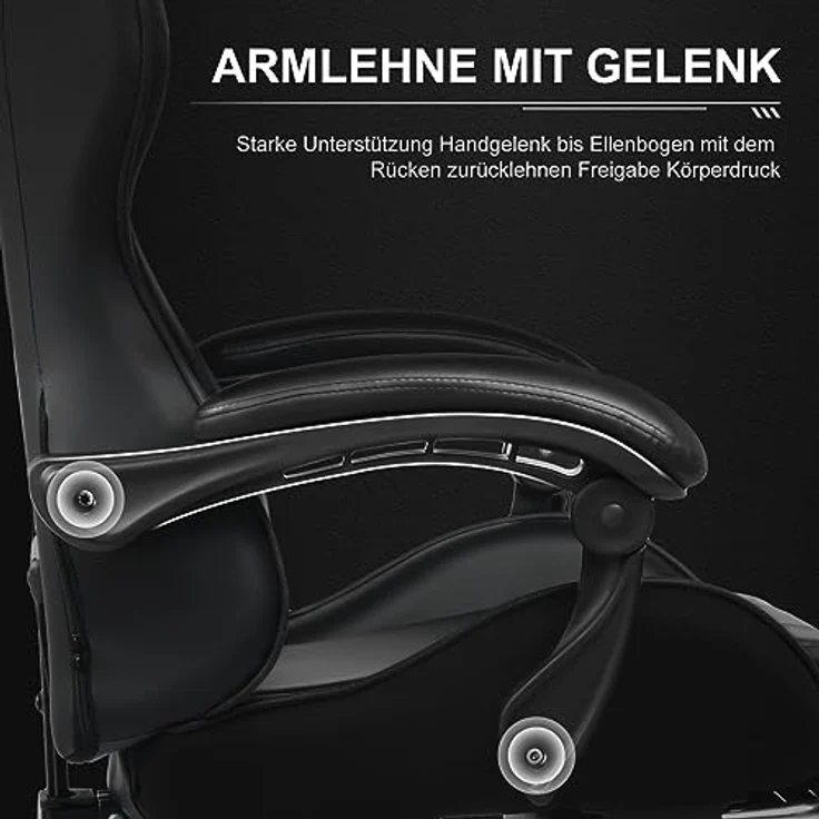 GTPLAYER Bürostuhl Gaming Stuhl Massage Gaming Sessel Ergonomischer Gamer Stuhl mit Fußstütze, Kopfstütze Massage-Lendenkissen, Gepolstert Gaming Chair, Drehsessel schwarz – Bild 6